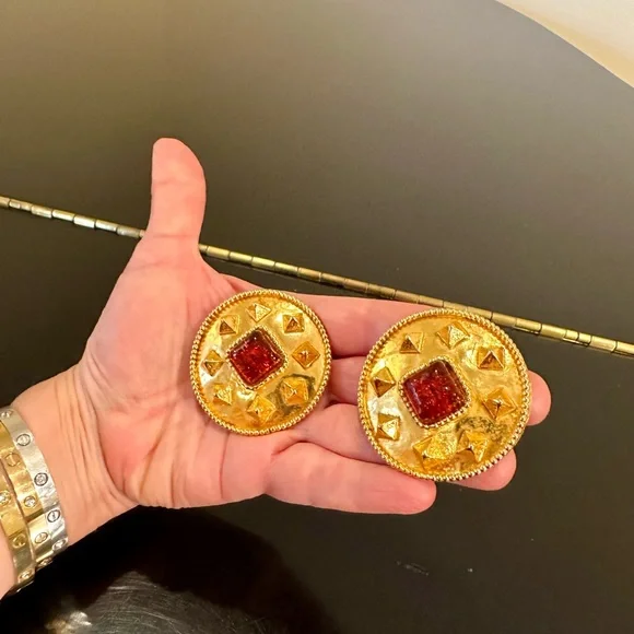 DOMINIQUE AURIENTIS PARIS 80’S VINTAGE RETRO RUNWAY RARE GLAM GRIPOIX EARRINGS - Picture 7 of 17